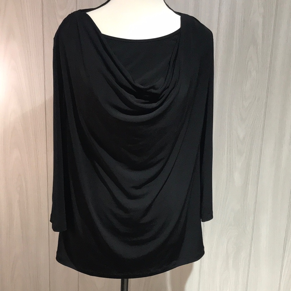 Chico’s women’s cowl neck 3/4 sleeve black blouse size 2